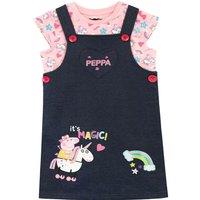 Peppa Pig Girl's Unicorn & Rainbows Pinafore Dress With Front Pocket in Pink | Size: 18-24 m