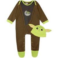 Star Wars Boy's Baby The Mandalorian Grogu Sleepsuit & Hat Set in Brown | Size: 3-6 m