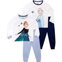 Disney Girl's Frozen Elsa & Anna 2 Pack Pyjamas in White | Size: 7-8 Years