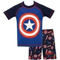 Marvel Boy's Captain America Avengers Two Piece Swim Set in Blue | Size: 2-3 Years