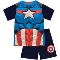 Marvel Avengers Boy's Captain America Short Pyjamas in Blue | Size: 9-10 Years