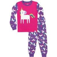 Harry Bear Girl's Unicorn Print Cosy Snuggle Fit Pyjamas in Purple | Size: 8-9 Years