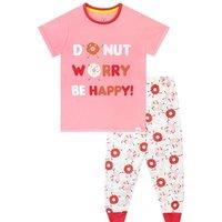 Harry Bear Girl's Donut Worry Be Happy Pyjamas in Pink | Size: 7-8 Years