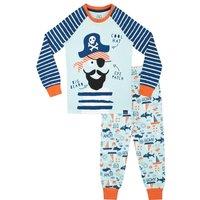 Harry Bear Boy's Stripey Pirate Cosy Snuggle Fit Pyjamas in Blue | Size: 6-7 Years