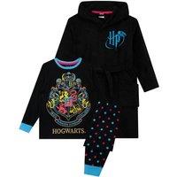 Harry Potter Hogwarts Pyjamas & Dressing Gown in Black | Size: 8-9 Years