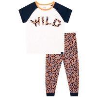 Harry Bear Girl's Wild Pattern Pyjamas in White | Size: 6-7 Years