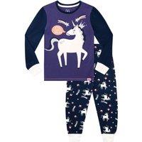 Harry Bear Girl's Unicorn Print Cosy Snuggle Fit Pyjamas in Purple | Size: 8-9 Years