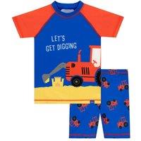 Harry Bear Boy's Let's Get Digging Tractor 2 Piece Swim Set in Blue | Size: 12-18 m