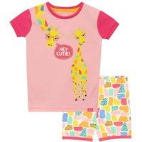 Harry Bear Girl's Hey Cutie Giraffe Short Pyjamas in Pink | Size: 5-6 Years