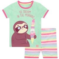 Harry Bear Girl's Sloth Ice Cream Rainbow Cosy Snuggle Fit Pyjamas in Green | Size: 4-5 Years