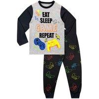 Harry Bear Boy's Eat Sleep Game Repeat Pyjamas in Black | Size: 5-6 Years