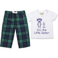 60 SECOND MAKEOVER Girl's I'm The Little Sister Pyjamas Children Trouser Bottoms Pyjama Set Sister in Green | Size: 6-12 m