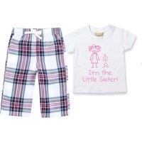 60 SECOND MAKEOVER Girl's I'm The Little Sister Pyjamas Children Trouser Bottoms Pyjama Set Sister in Pink | Size: 18-24 m