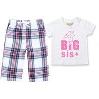 60 SECOND MAKEOVER Girl's Big Sis Pyjamas Children Tartan Trouser Bottoms Pyjama Set Sister in Pink | Size: 12-18 m
