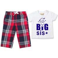 60 SECOND MAKEOVER Girl's Big Sis Pyjamas Children Tartan Trouser Bottoms Pyjama Set Sister in Red | Size: 6-12 m