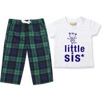 60 SECOND MAKEOVER Girl's Little Sis Pyjamas Children Tartan Trouser Bottoms Pyjama Set Sister in Green | Size: 18-24 m