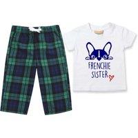 60 SECOND MAKEOVER Girl's Frenchie Sister Pyjamas Children Trouser Bottoms Pyjama Set French Bulldog in Green | Size: 12-18 m