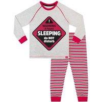 Harry Bear Girl's Girls Do Not Disturb Slogan Pyjamas in Grey | Size: 6-7 Years