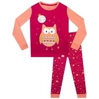 Harry Bear Girl's Glitter Owl Nightime Pyjamas in Red | Size: 5-6 Years