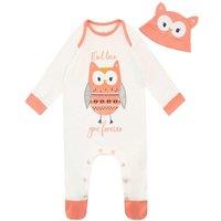 Harry Bear Girl's Baby Owl Love You Forever Sleepsuit & Hat Set in Orange | Size: 6-9 m