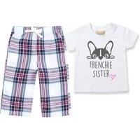 60 SECOND MAKEOVER Girl's Frenchie Sister Pyjamas Children Trouser Bottoms Pyjama Set French Bulldog in Pink | Size: 0-6 m