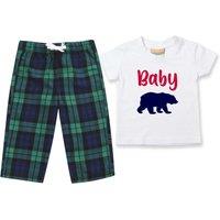 60 SECOND MAKEOVER Baby Bear Pyjamas Children Tartan Trouser Bottoms Pyjama Set Christmas in Green | Size: 12-18 m