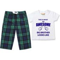 60 SECOND MAKEOVER Boy's Awesome Big Brother Pyjamas Children Trouser Bottoms Pyjama Set in Green | Size: 12-18 m