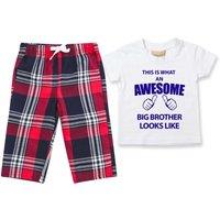 60 SECOND MAKEOVER Boy's Awesome Big Brother Pyjamas Children Trouser Bottoms Pyjama Set in Red | Size: 18-24 m