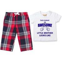 60 SECOND MAKEOVER Boy's Awesome Little Brother Pyjamas Children Trouser Bottoms Pyjama Set in Red | Size: 3-4 Years