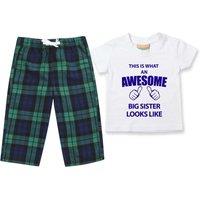60 SECOND MAKEOVER Girl's Awesome Big Sister Pyjamas Children Trouser Bottoms Pyjama Set Sister in Green | Size: 3-4 Years
