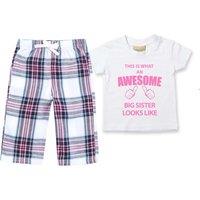 60 SECOND MAKEOVER Girl's Awesome Big Sister Pyjamas Children Trouser Bottoms Pyjama Set Sister in Pink | Size: 2-3 Years