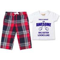 60 SECOND MAKEOVER Girl's Awesome Big Sister Pyjamas Children Trouser Bottoms Pyjama Set Sister in Red | Size: 2-3 Years