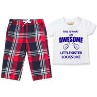 60 SECOND MAKEOVER Girl's Awesome Little Sister Pyjamas Children Trouser Bottoms Pyjama Set in Red | Size: 6-12 m