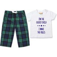 60 SECOND MAKEOVER I'm The Oldest I Make The Rules Pyjamas Trouser Bottoms Pyjama Set in Green | Size: 0-6 m