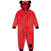Disney Girl's Minnie Mouse Onesie Fleece All In One in Red | Size: 7-8 Years