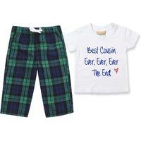 60 SECOND MAKEOVER Best Cousin Ever Pyjamas Children Trouser Bottoms Pyjama Set Christmas in Green | Size: 2-3 Years
