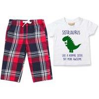 60 SECOND MAKEOVER Girl's Sister Dinsosaur Pyjamas Children Trouser Bottoms Pyjama Set Christmas in Red | Size: 0-6 m