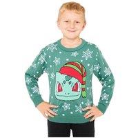 Pokemon Christmas Jumper Cosy Knitted Xmas Sweater Pullover Top in Blue | Size: 11-12 Years