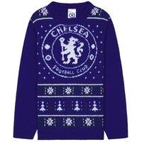 Chelsea FC Christmas Jumper Crew Neck in Blue | Size: 9-10 Years