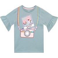 Peppa Pig Girl's Frilly Short Sleeve T-Shirt in Blue | Size: 3-4 Years
