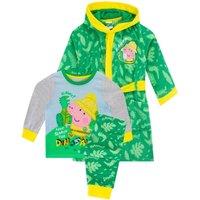 Peppa Pig Boy's Pyjama & Dressing Gown Set in Green | Size: 6-7 Years