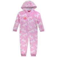 Barbie Girl's Hooded Fleece Onesie in Pink | Size: 10-11 Years