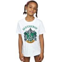 Harry Potter Girl's Slytherin Crest Cotton T-Shirt in White | Size: 9 Years