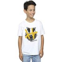 Harry Potter Boy's Hufflepuff Pop Spray T-Shirt in White | Size: 7-8 Years
