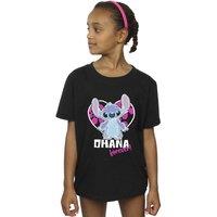 Disney Girl's Lilo & Stitch Ohana Forever Heart Cotton T-Shirt in Black | Size: 3-4 Years