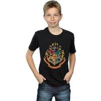 Harry Potter Boy's Hogwarts Crest Gold Ink T-Shirt in Black | Size: 12-13 Years