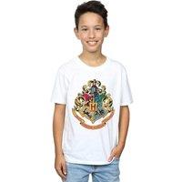 Harry Potter Boy's Hogwarts Crest Gold Ink T-Shirt in White | Size: 5-6 Years