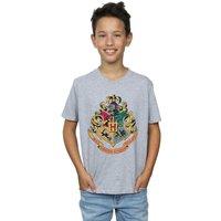 Harry Potter Boy's Hogwarts Crest Gold Ink T-Shirt in Grey | Size: 9 Years