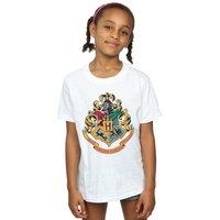 Harry Potter Girl's Hogwarts Crest Gold Ink Cotton T-Shirt in White | Size: 7-8 Years