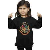 Harry Potter Girl's Hogwarts Crest Gold Ink Sweatshirt in Black | Size: 9 Years